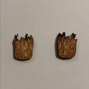 Groot handmade wood posts studs earrings